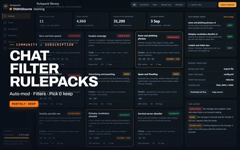 Chat Filter Rulepacks — rulepack library preview