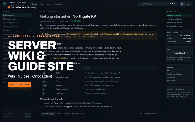 Server Wiki & Guide Site — wiki article preview