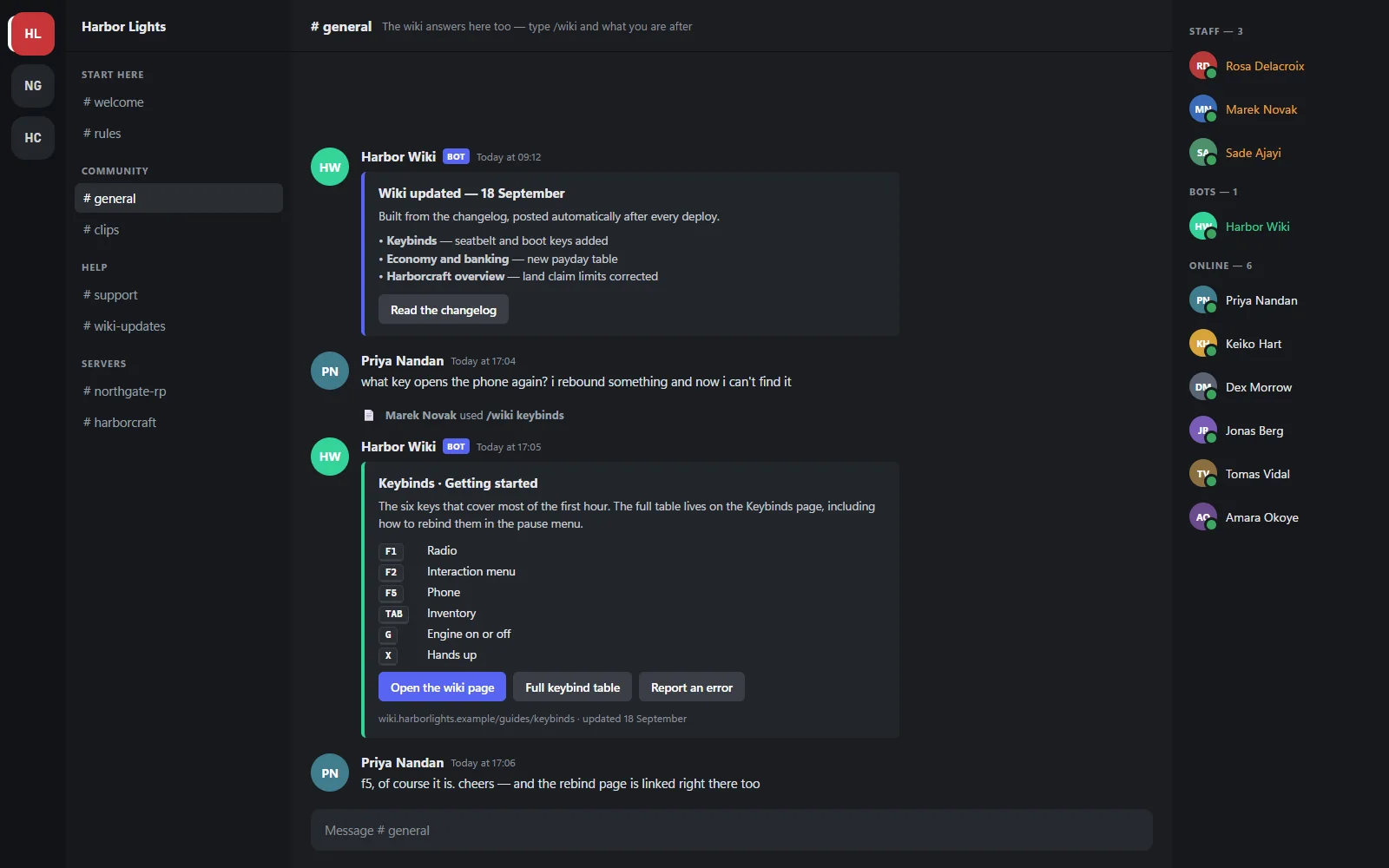 Community chat app where the /wiki command answers with an embed card