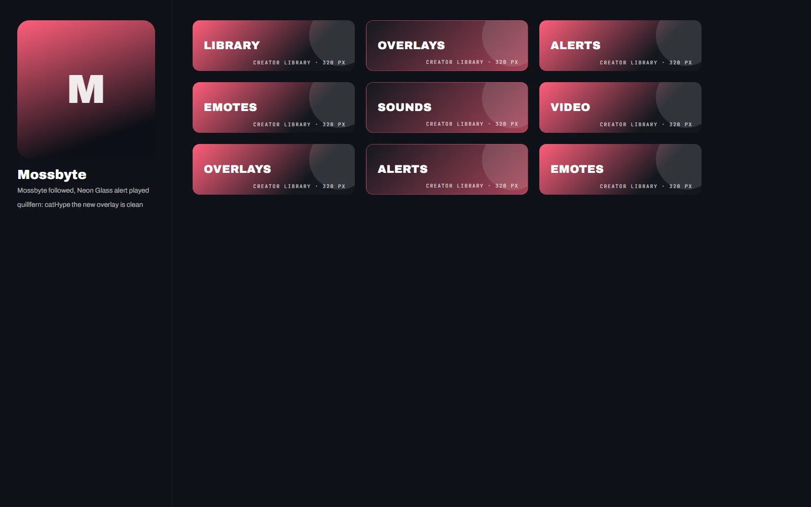 Grid of channel panels from the panels kit in the same style as the overlay, with the bundle's emotes shown along the top row