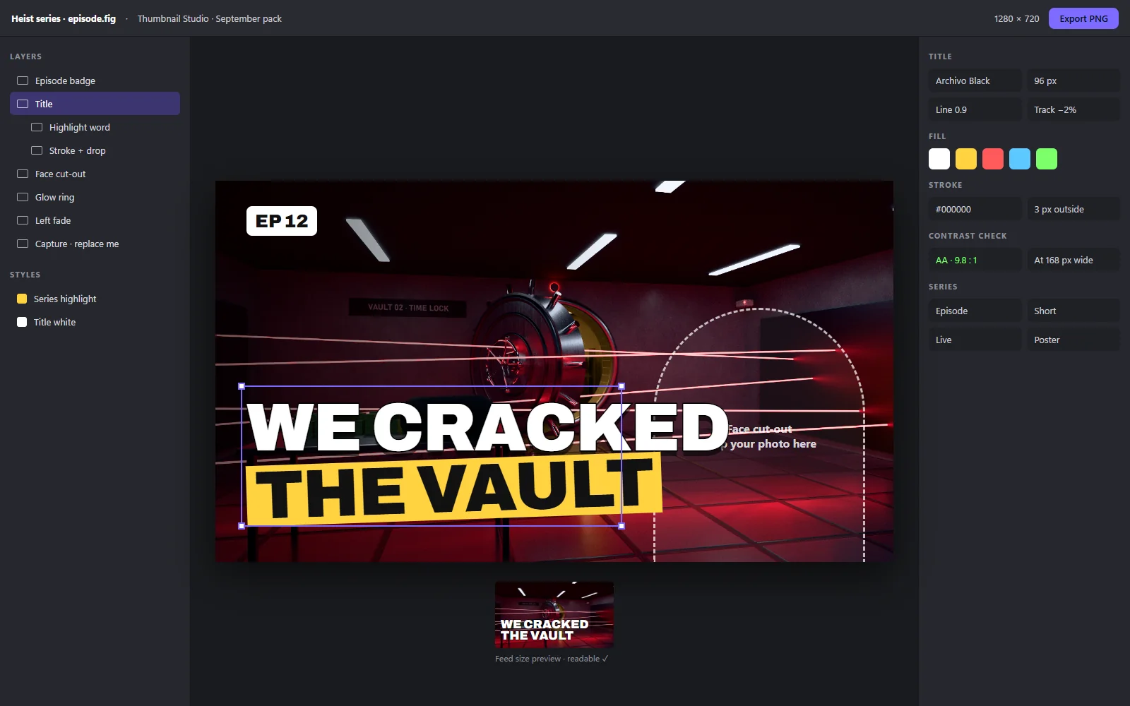 Thumbnail template open in an editor with named layers