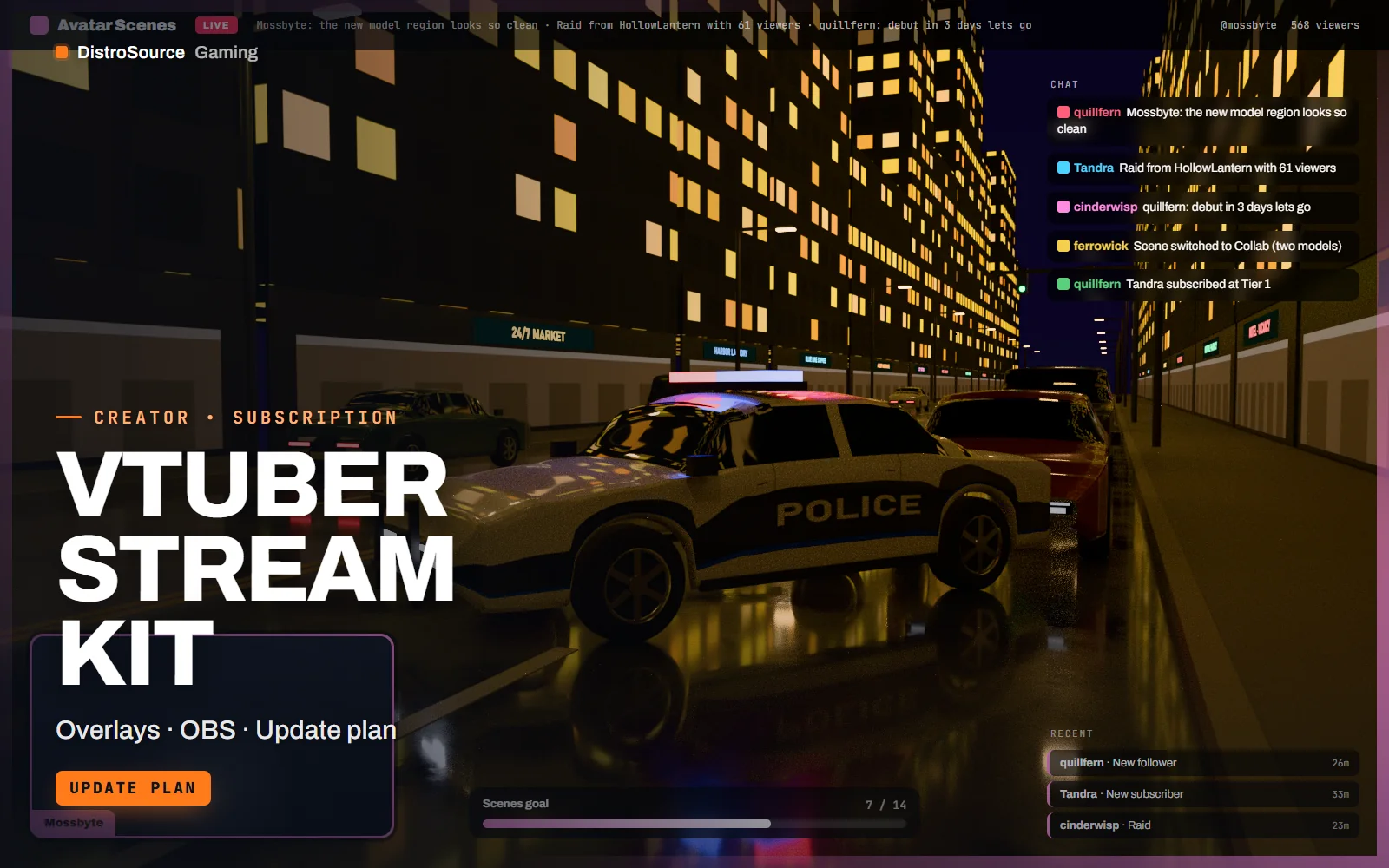 In-game scene with a clear avatar region on the right, chat box and goal bar on the left and alert placement above the gameplay window