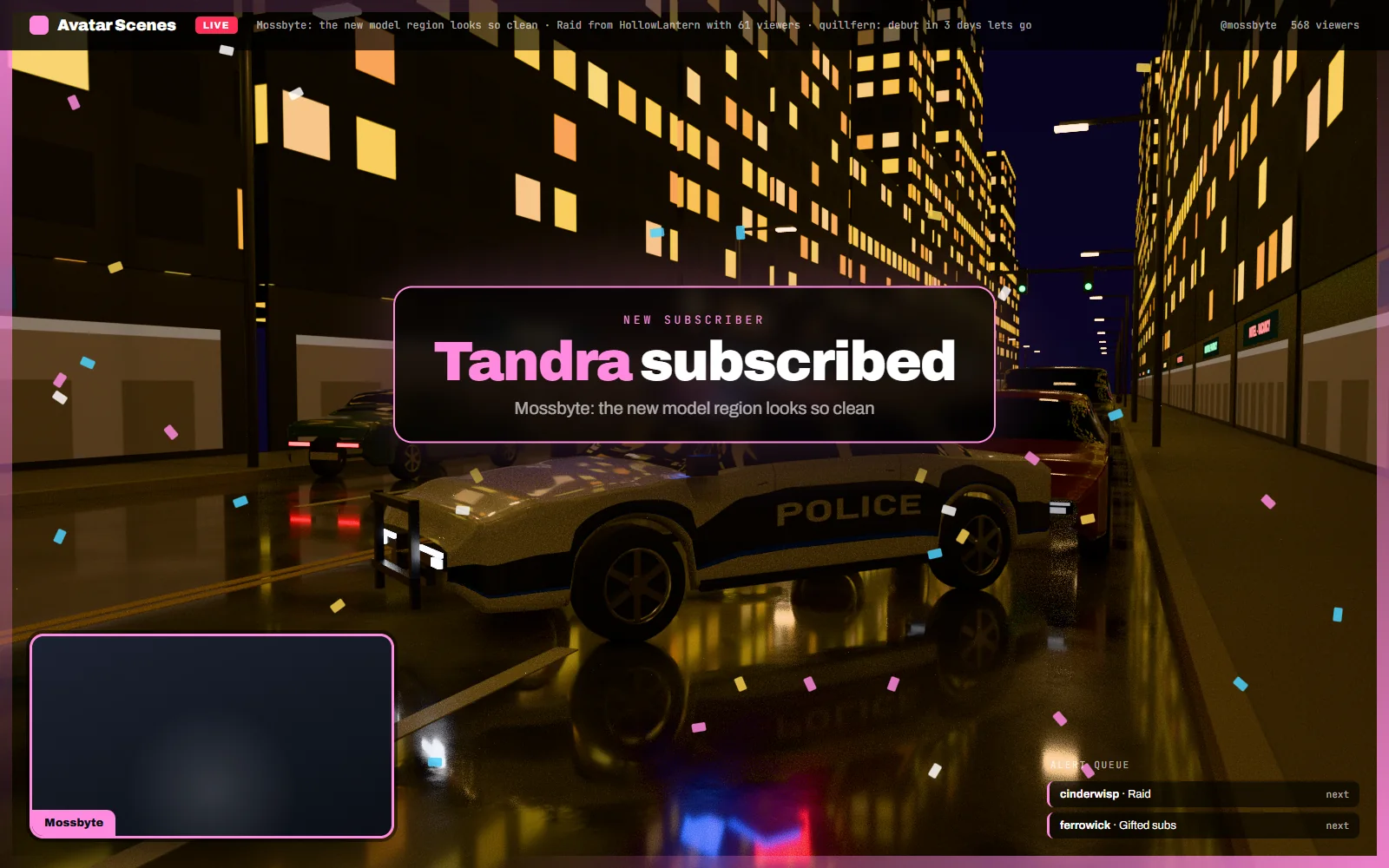 A raid alert firing in the alert placement above the gameplay window while the avatar region on the right stays clear