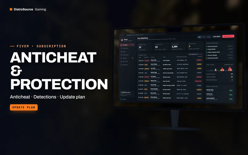 Anticheat & Protection — live incident feed preview