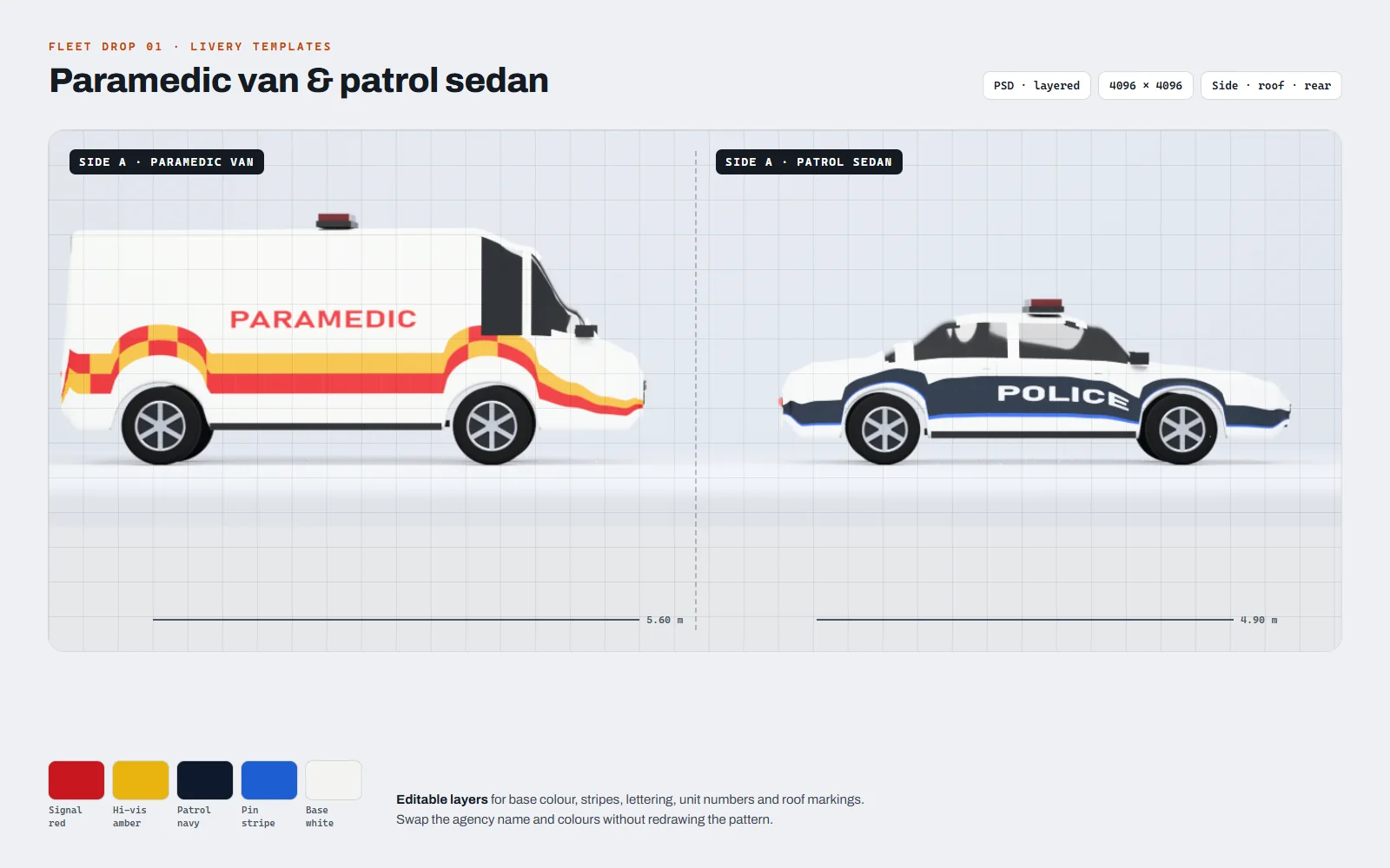 Side and front views of a service van with its livery template