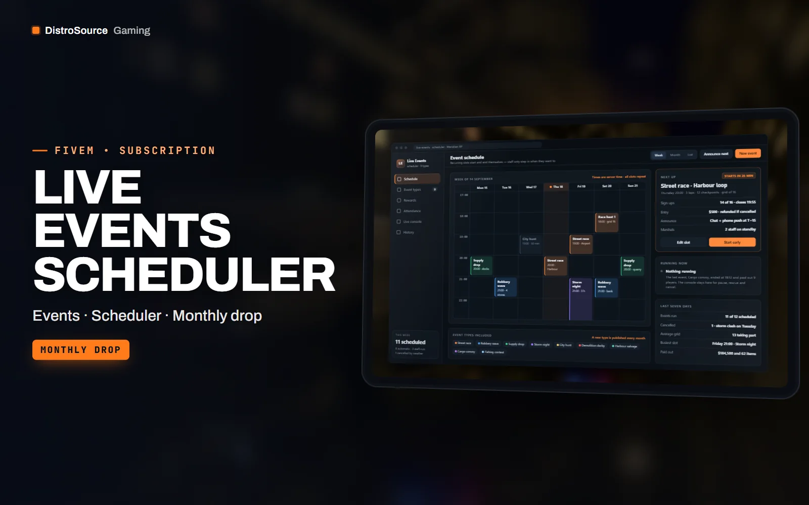 Event scheduler with recurring slots, upcoming events and announcement settings