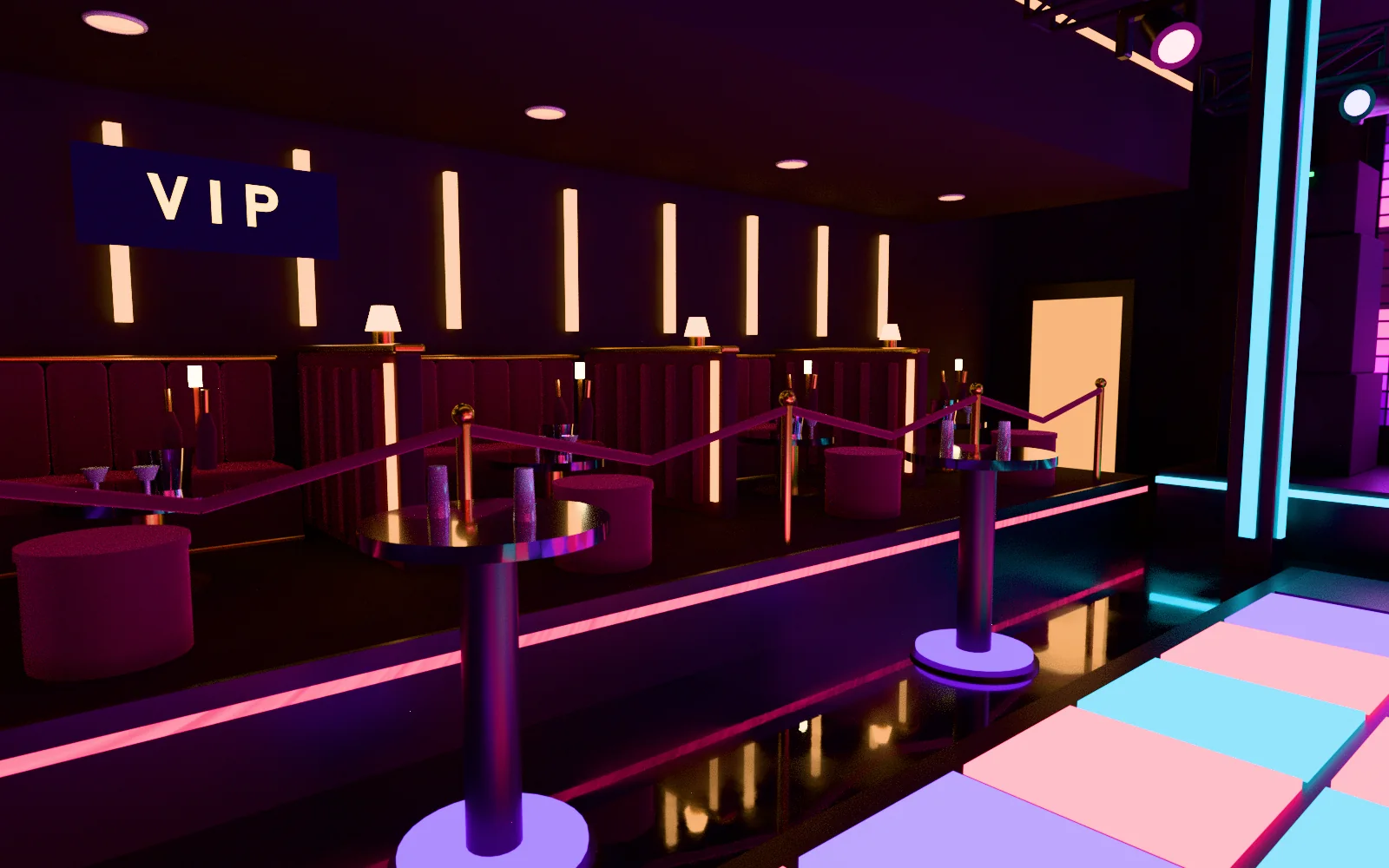 Cocktail lounge corner opening onto a rooftop terrace