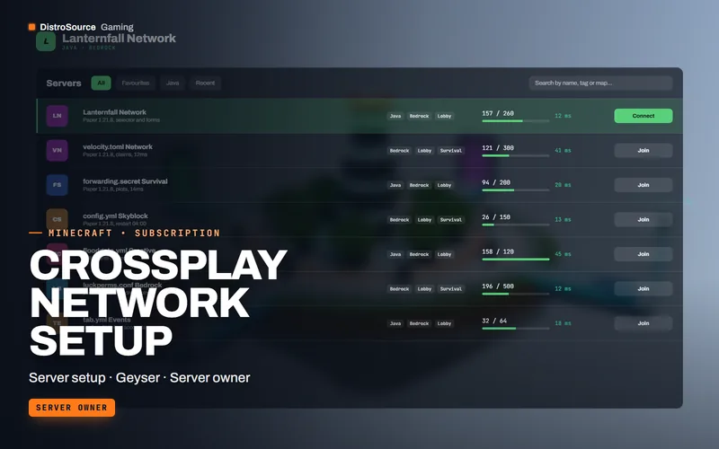 Crossplay Network Setup — Network server list preview