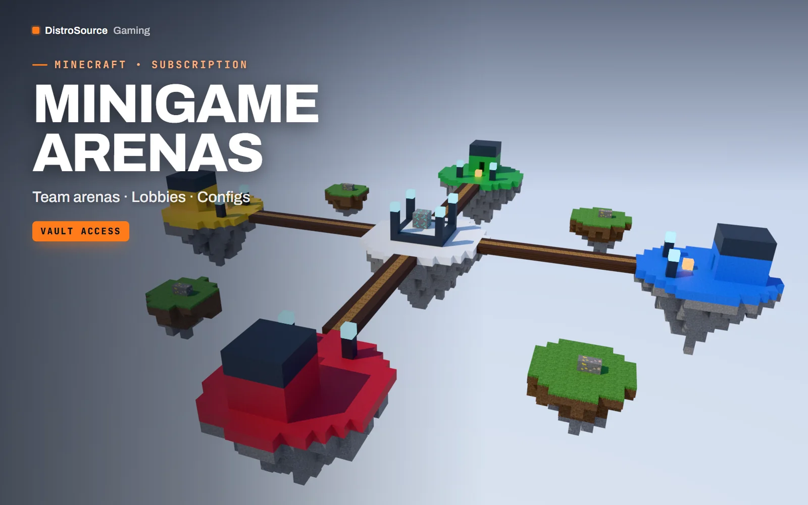Team arena with four coloured island bases linked by bridges to a central island
