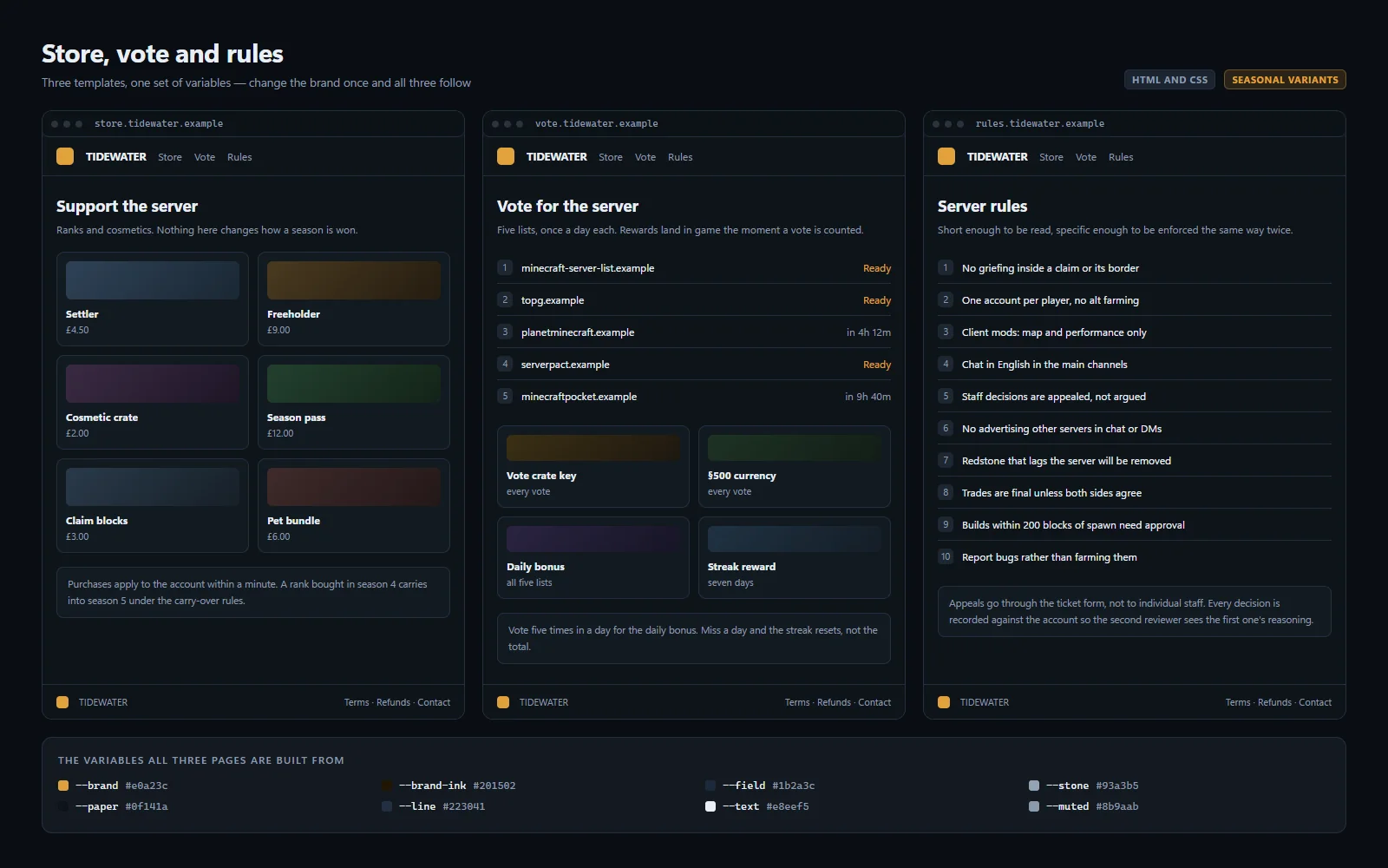 Store and vote page templates sharing one type and colour set