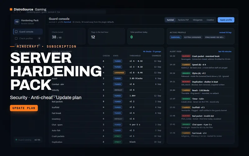 Server Hardening Pack — protection console preview