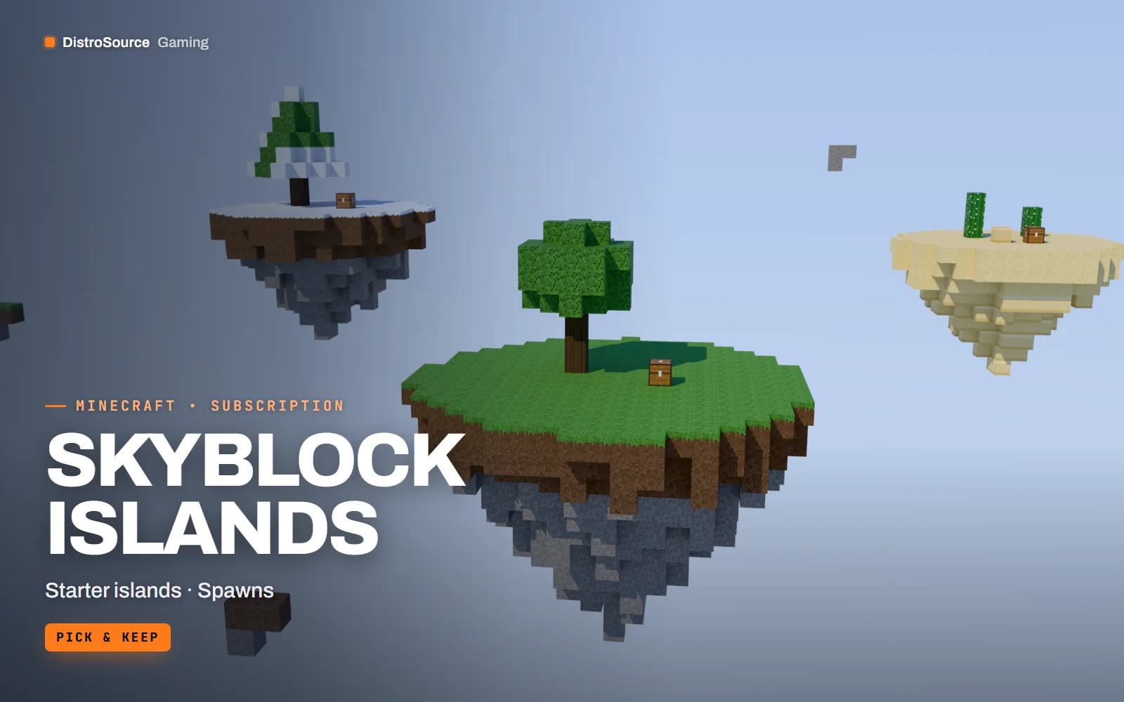 Floating starter islands with a tree, chest and dirt underside in the sky