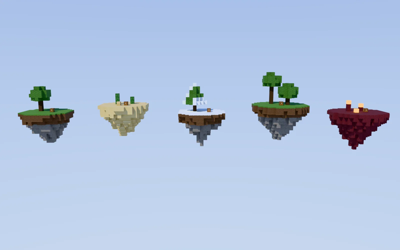 Five island themes from the monthly set side by side